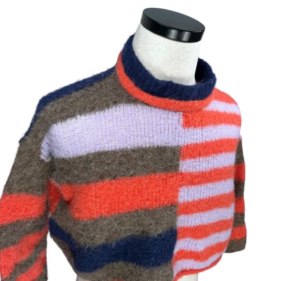Free People Cropped Sweater Women’s Medium Multi Striped Alpaca Blend Pullover - Picture 3 of 10